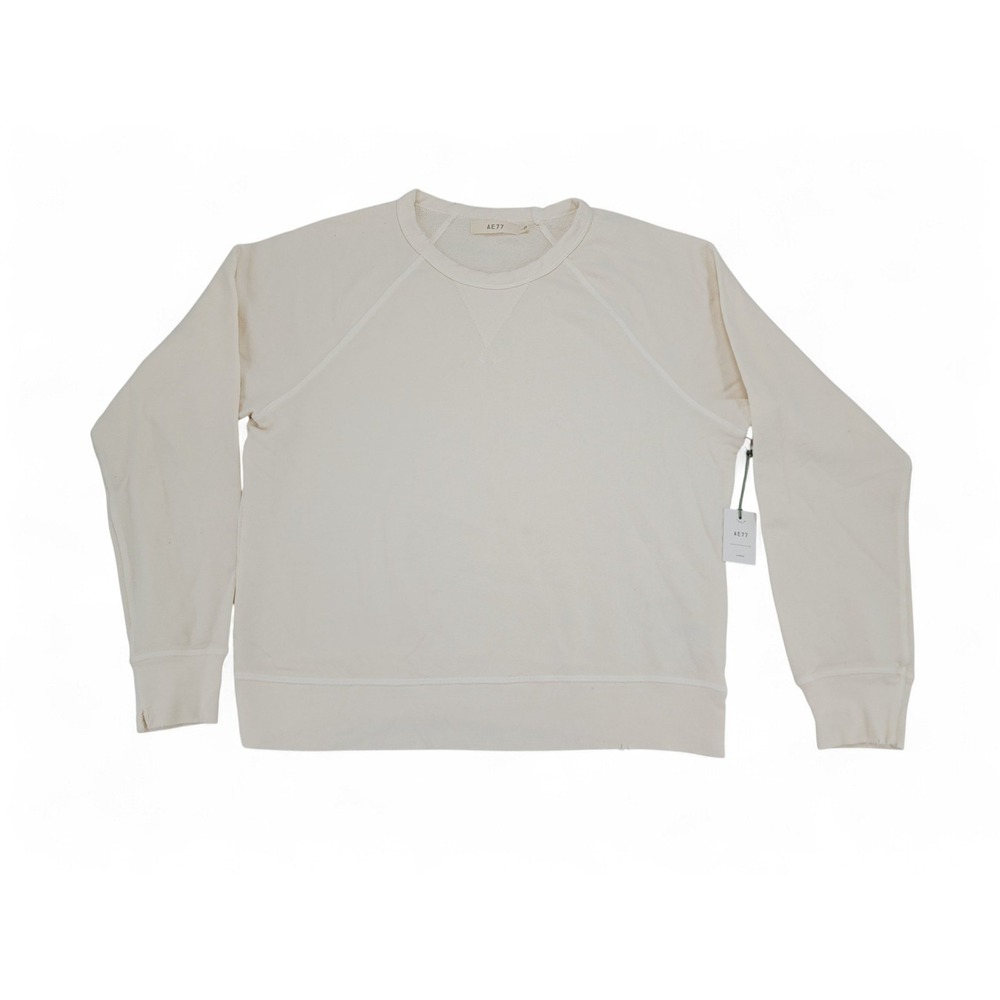 AE77 Mens Long Sleeve Crewneck Sweatshirt‎ Pullover Top Ivory